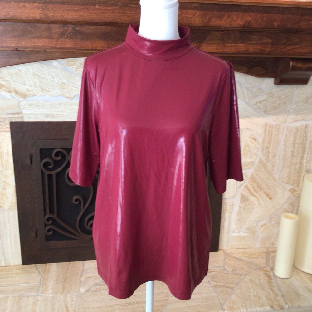 CHICO’S “LIQUID LEATHER” LOOKING MOCK NECK TOP - NWT